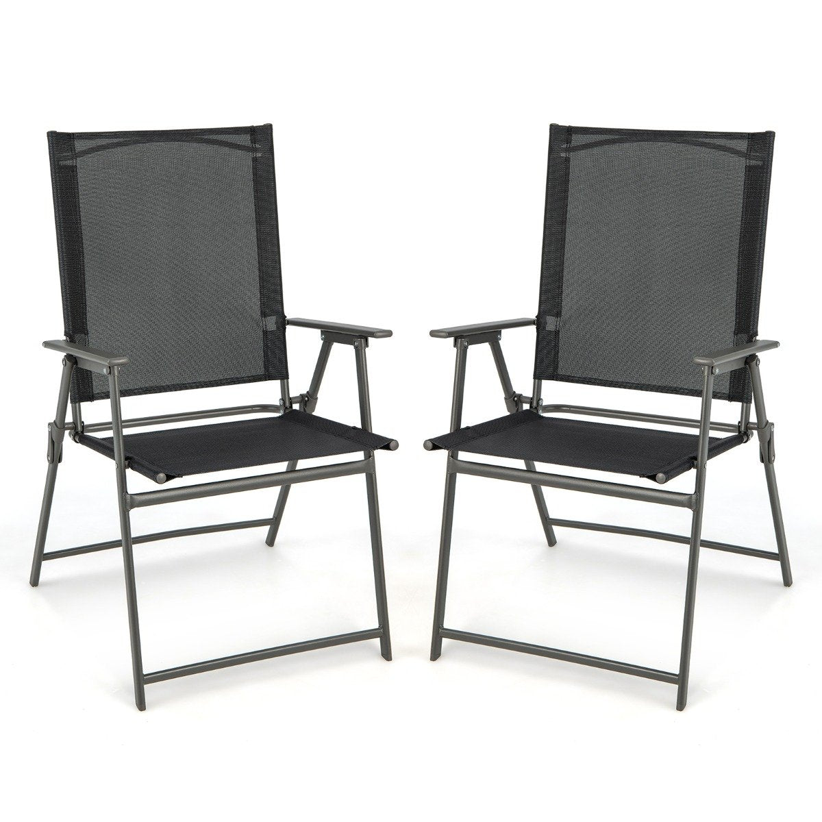 2 Piece Patio Folding Dining Chair Set with Weather-resistant Fabric-Black
