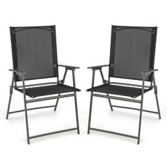 2 Piece Patio Folding Dining Chair Set with Weather-resistant Fabric-Black