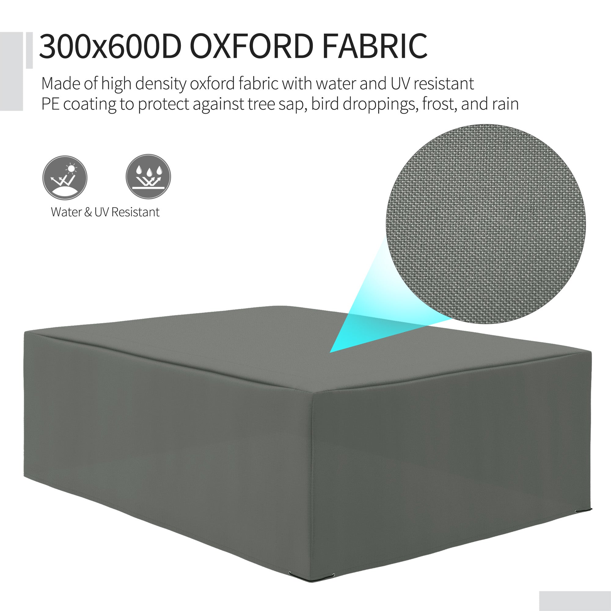Outsunny 600D Oxford Outdoor Garden Furniture Sofa Set Cover, Waterproof Anti-UV Rattan Sun Lounger Protection Protector Cover, 275L x 205W x 90Hcm, Grey