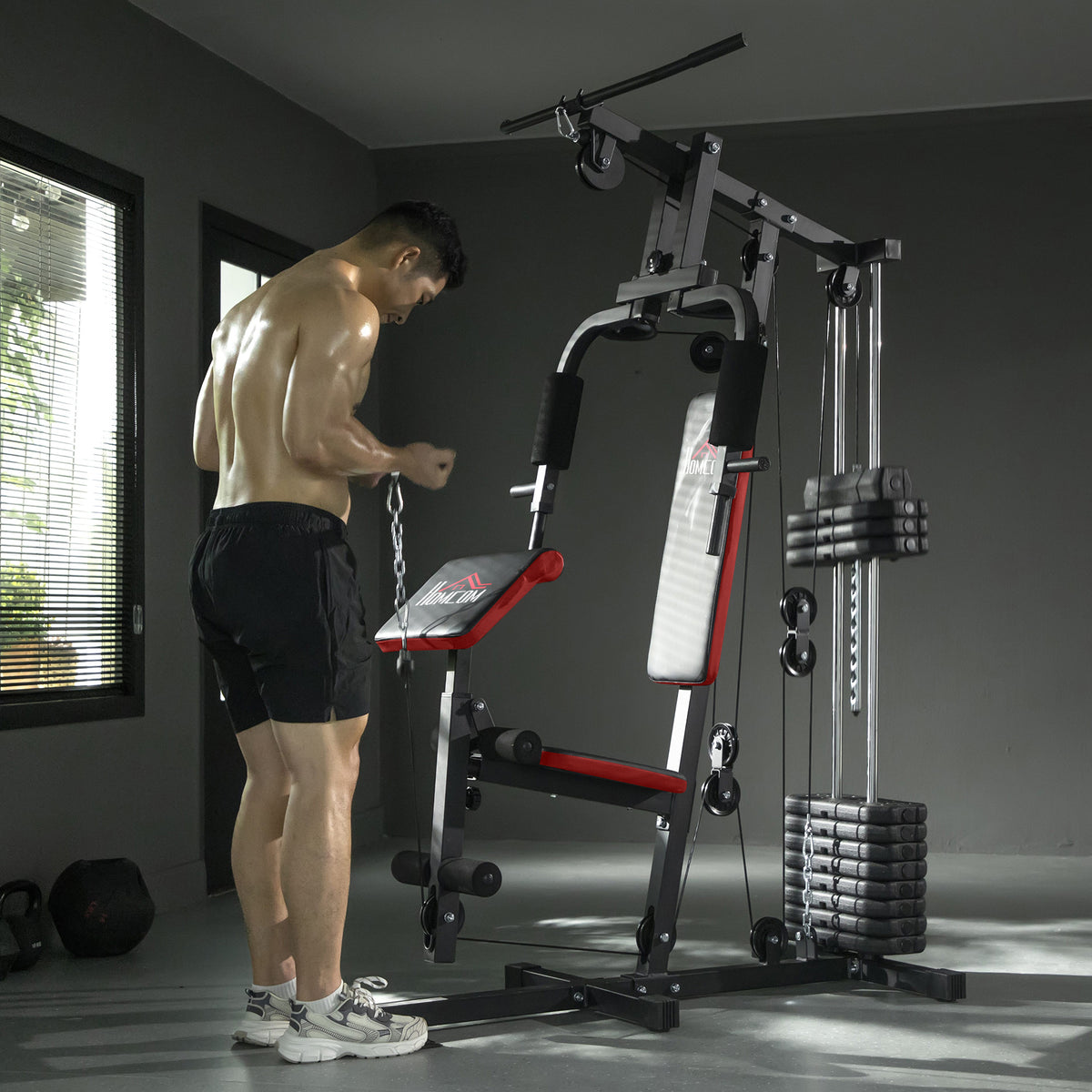 HOMCOM Multigym Station, with 66KG Weight Stack, for Strength Training, Black