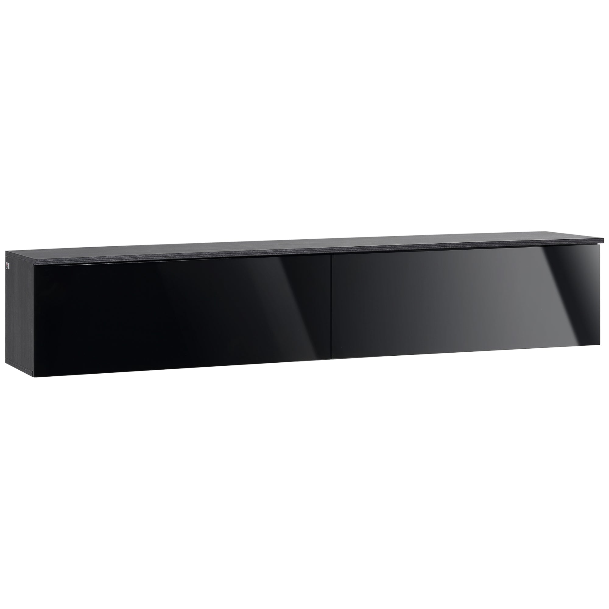 HOMCOM 160cm High Gloss Floating TV Unit Stand for TVs up to 70", Wall Mounted TV Cabinet with Storage Cupboards, Grey and Black