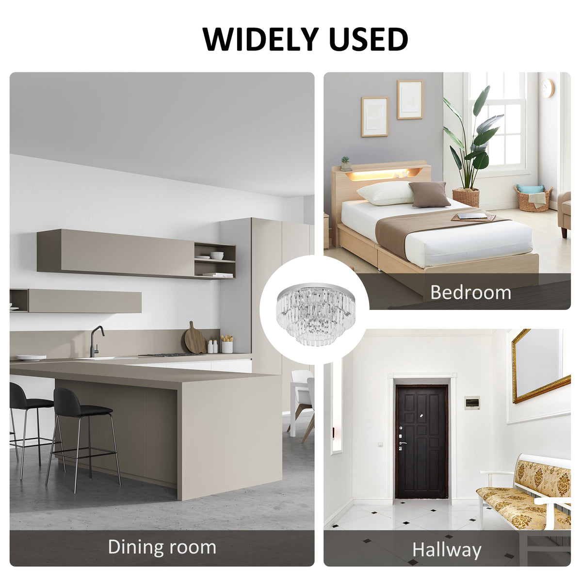 HOMCOM Set of 2 Modern Crystal Ceiling Lights, Chandeliers, Pendant Lamps w/ 7 Lights, E14 Fittings for Living Room, Bedroom, Silver