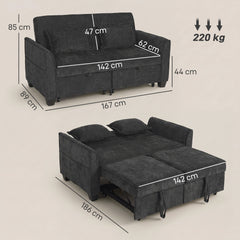 HOMCOM 2 Seater Sofa Bed, 4-in-1 L-Shaped Convertible Pull-Out Sleeper Sofa with Adjustable Backrest and Side Pockets, Black