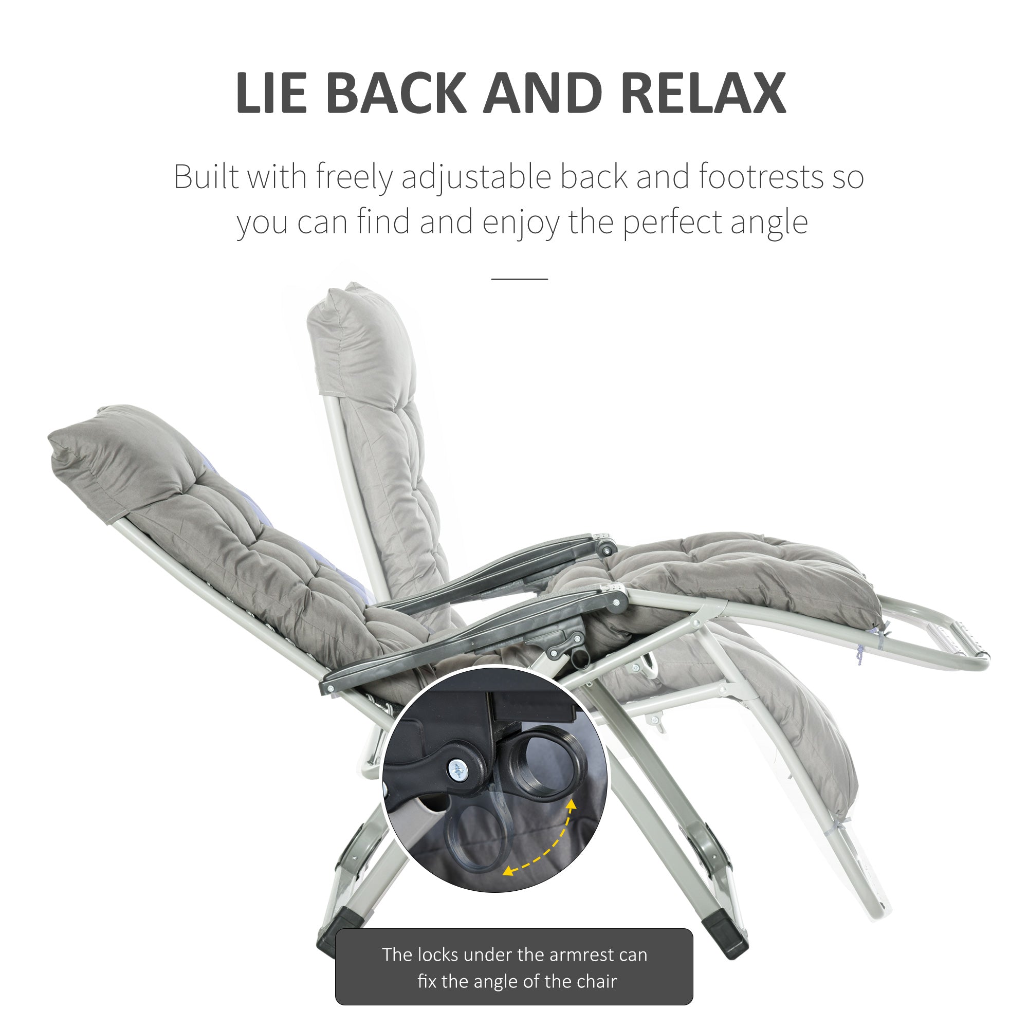 Outsunny 2pc Reclining Zero Gravity Sun Loungers ,Folding Chaise Lounge Chair with Cushions, Dark Grey