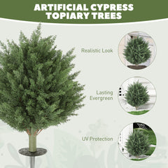 HOMCOM 60 cm Artificial Cypress Tree with Ground Stake, Set of 2 Artificial Plants for Indoor & Outdoor, UV Resistant, Green