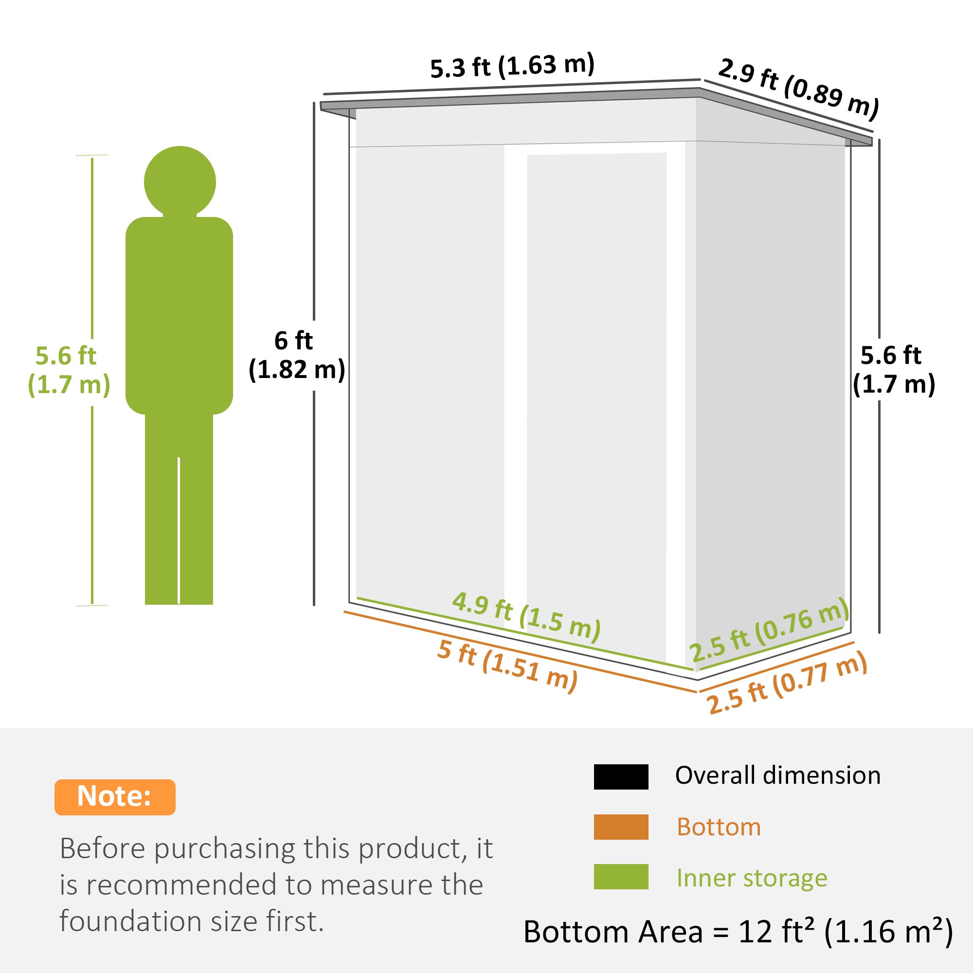 Outsunny 5 x 3ft Garden Storage Shed with Sliding Door and Sloped Roof Outdoor Equipment Tool, Black