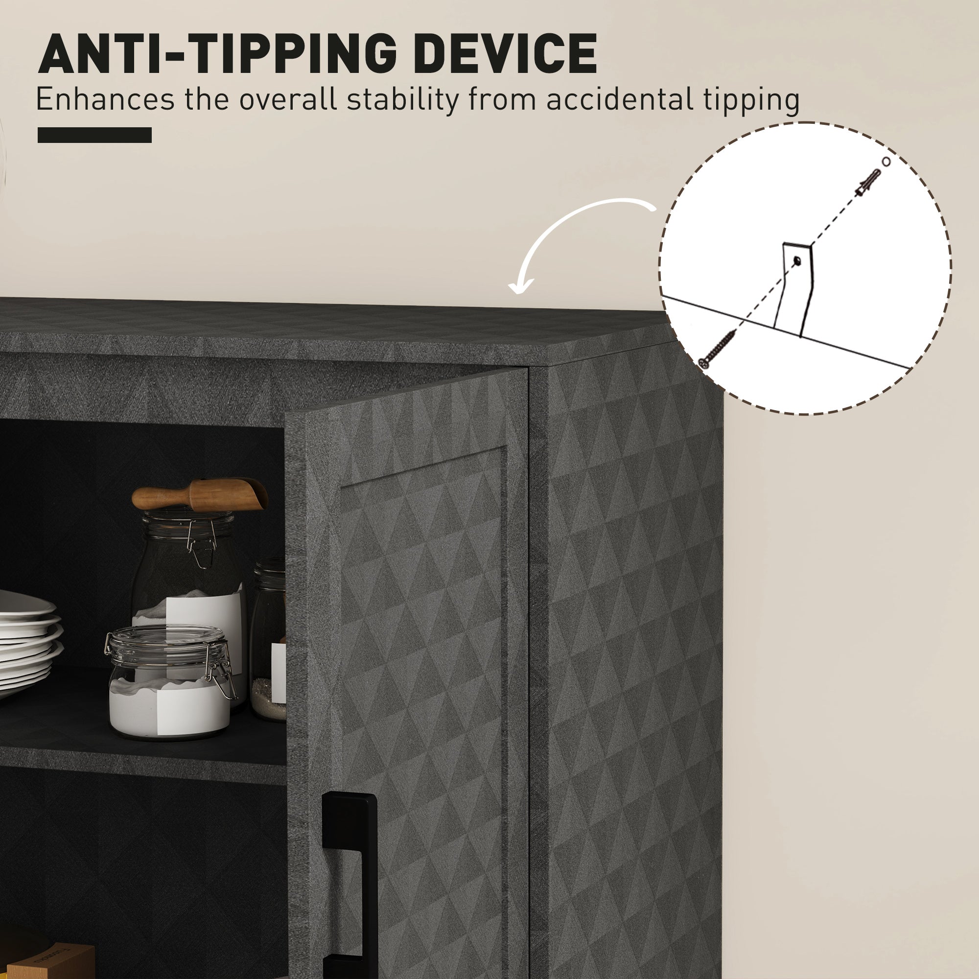 HOMCOM Modern Sideboard, Freestanding Sideboard Storage Cabinet with Adjustable Shelf and 2 Doors for Living Room, Grey