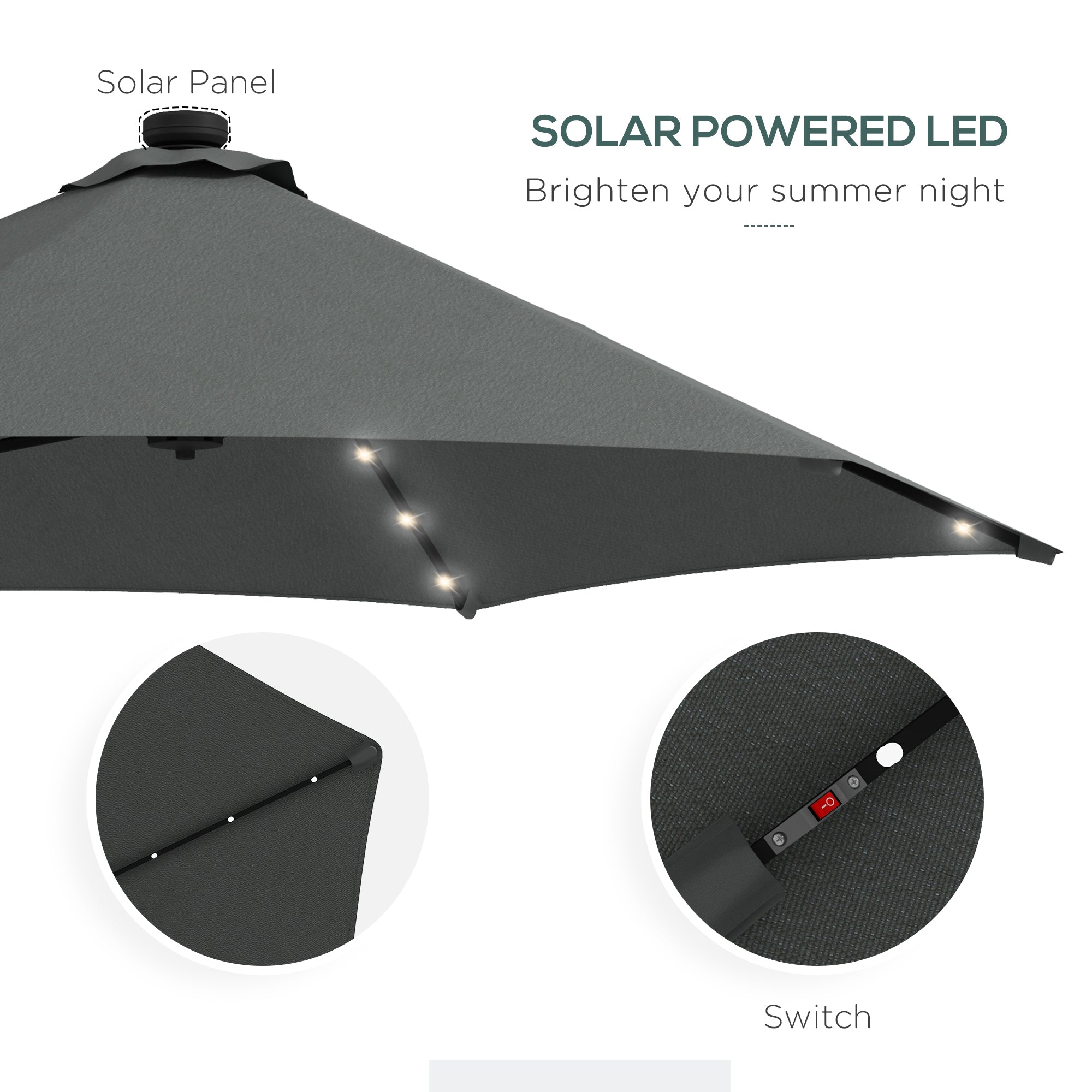 Outsunny 3(m) Solar LED Cantilever Parasol - Dark Grey