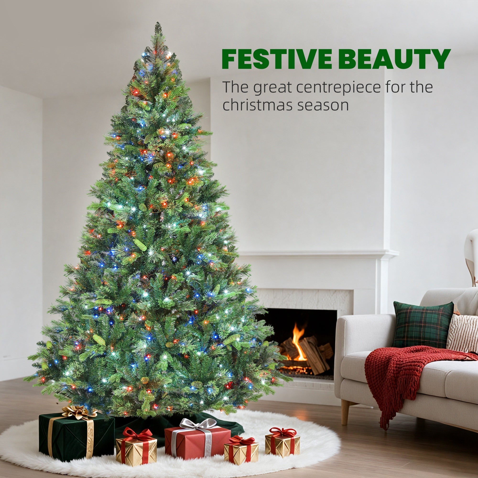 HOMCOM 7.5ft Artificial Pine LED Christmas Tree, with Remote