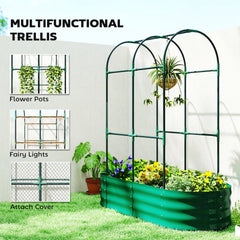 Outsunny Galvanised Raised Garden Bed with Arched Trellis, 4 x 2 x 4.6ft Metal Raised Bed for Garden with Open Bottom, Green