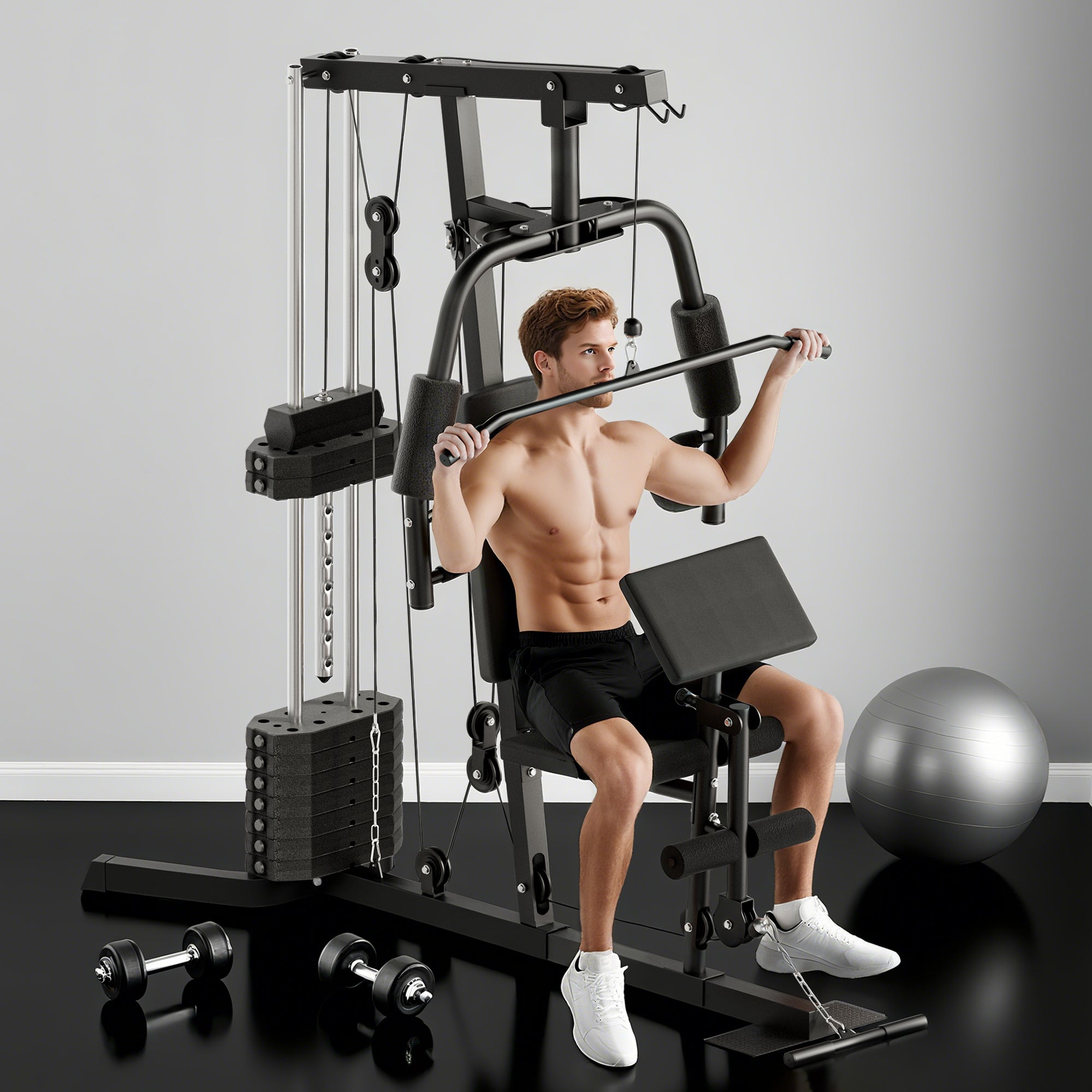 HOMCOM Multi-Exercise Gym Station, with 45kg Weight Stack, for Full Body Workout
