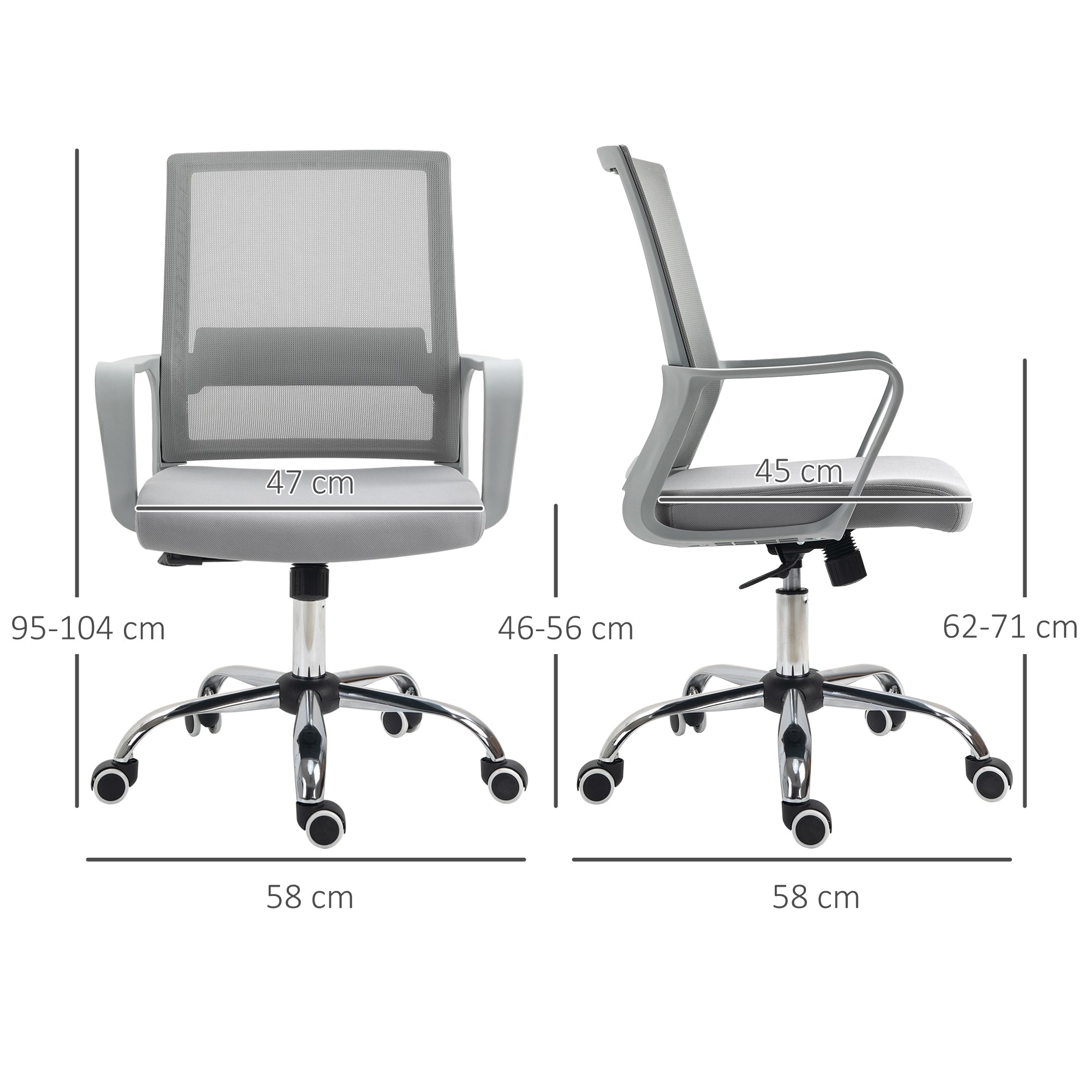 Vinsetto Ergonomic Desk Chair Mesh Office Chair with Adjustable Height Armrest and 360 Swivel Castor Wheels Grey
