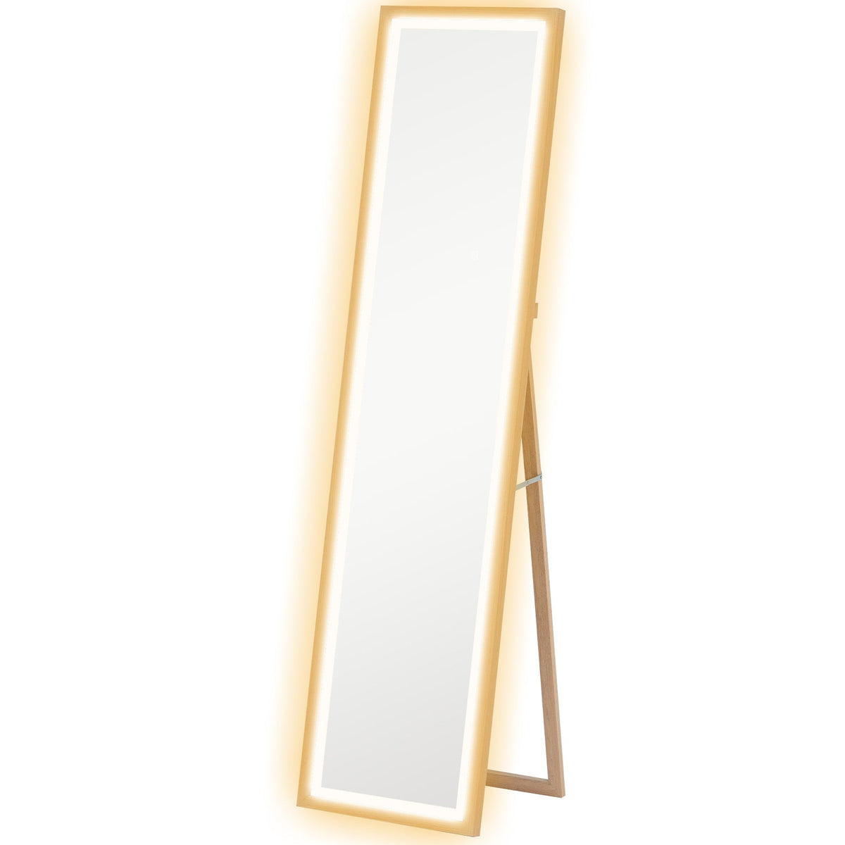 HOMCOM Full Length Mirror, with Adjustable Outer Light, Oak