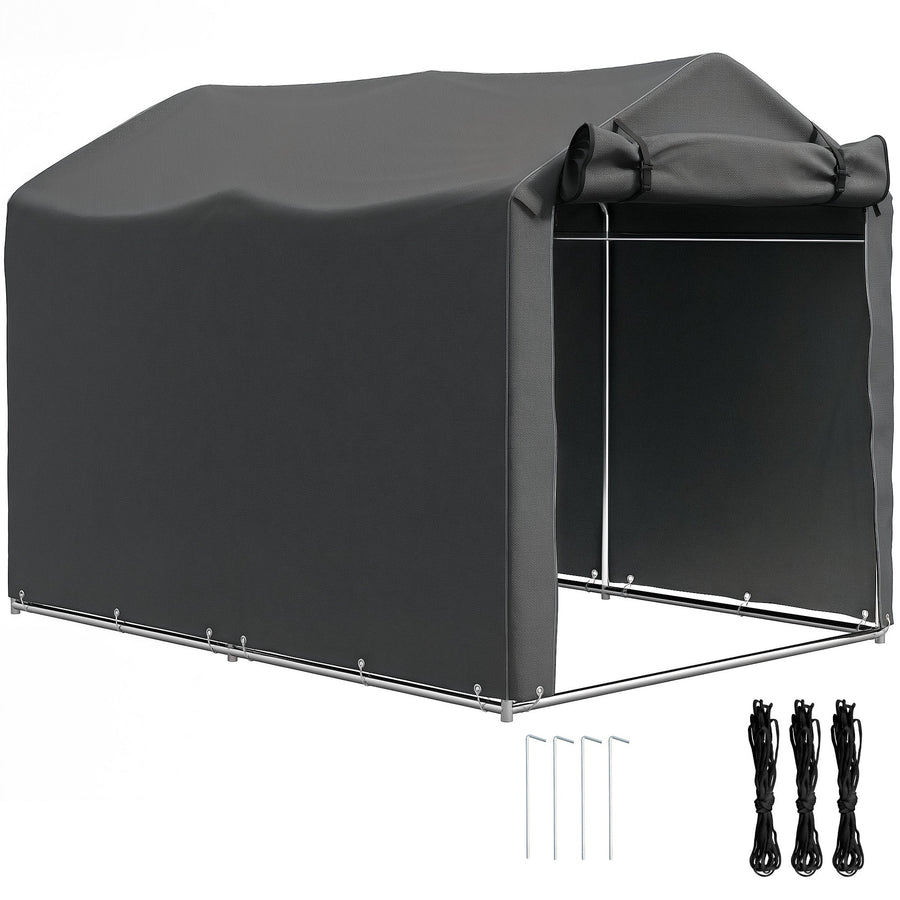 Outsunny 2.2 x 1.6 m Garden Storage Tent, Waterproof Anti-UV Bike Tent with Roll-up Zipper Door, Galvanised Outdoor Storage Shelter Carport for Bike, Motorbike, Garden Tools, Dark Grey