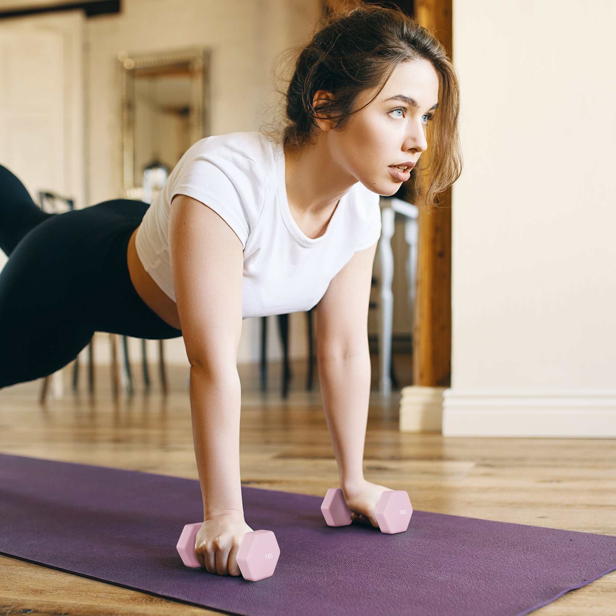 SPORTNOW 12kg Hex Dumbbells Set of 6, Hand Weights with Carry Case for Home Gym Strength Training, 2 x 1kg, 2 x 2kg, 2 x 3kg