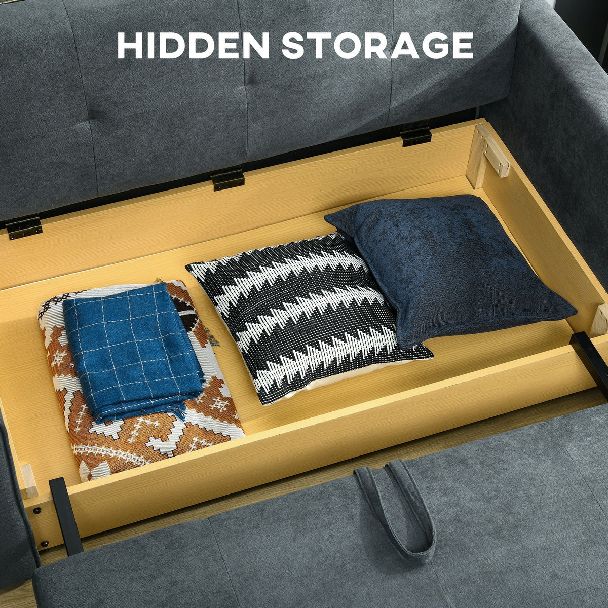 HOMCOM 2 Seater Sofa Bed, Convertible Bed Settee, Modern Velvet Loveseat Sofa Couch with 2 Cushions, Hidden Storage for Living Room, Guest Room, Dark Grey