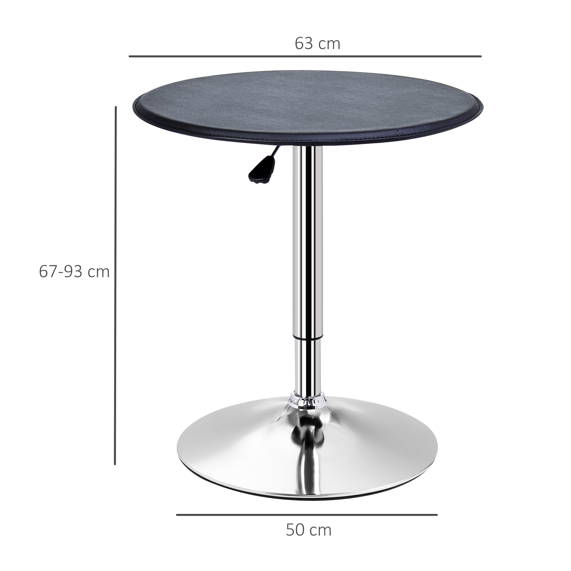 HOMCOM Adjustable Round Bistro Bar Table with PVC Leather Top Steel Base Home Kitchen Dining Desk Black
