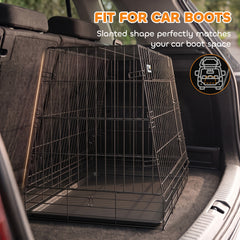 PawHut 35"(90 cm) Car Dog Crate Medium Large Collapsible Slanted Travel Dog Cage with Tray for Car Boot