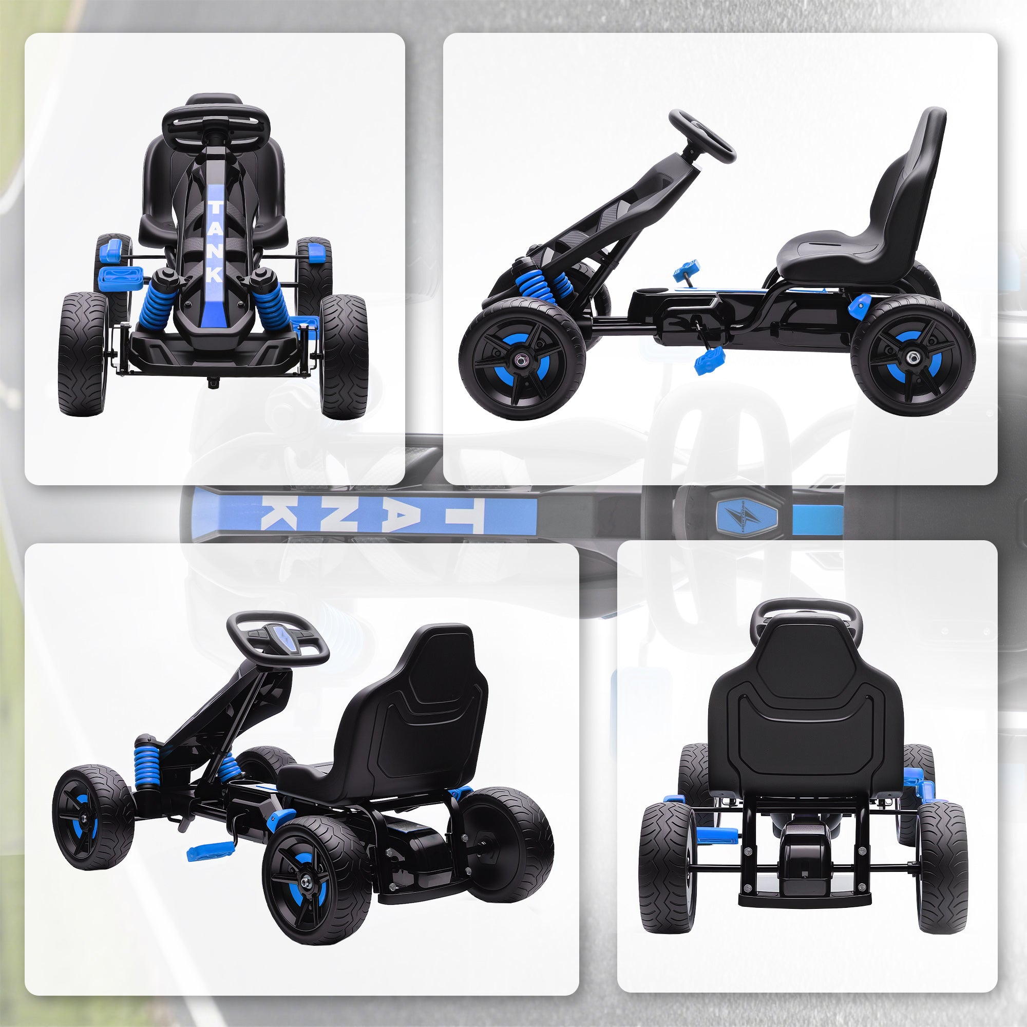 AIYAPLAY Pedal Go kart for Kids Ages 3-6 Years, with Automatic Clutch, Brake, EVA Anti-Slip Wheels, Blue
