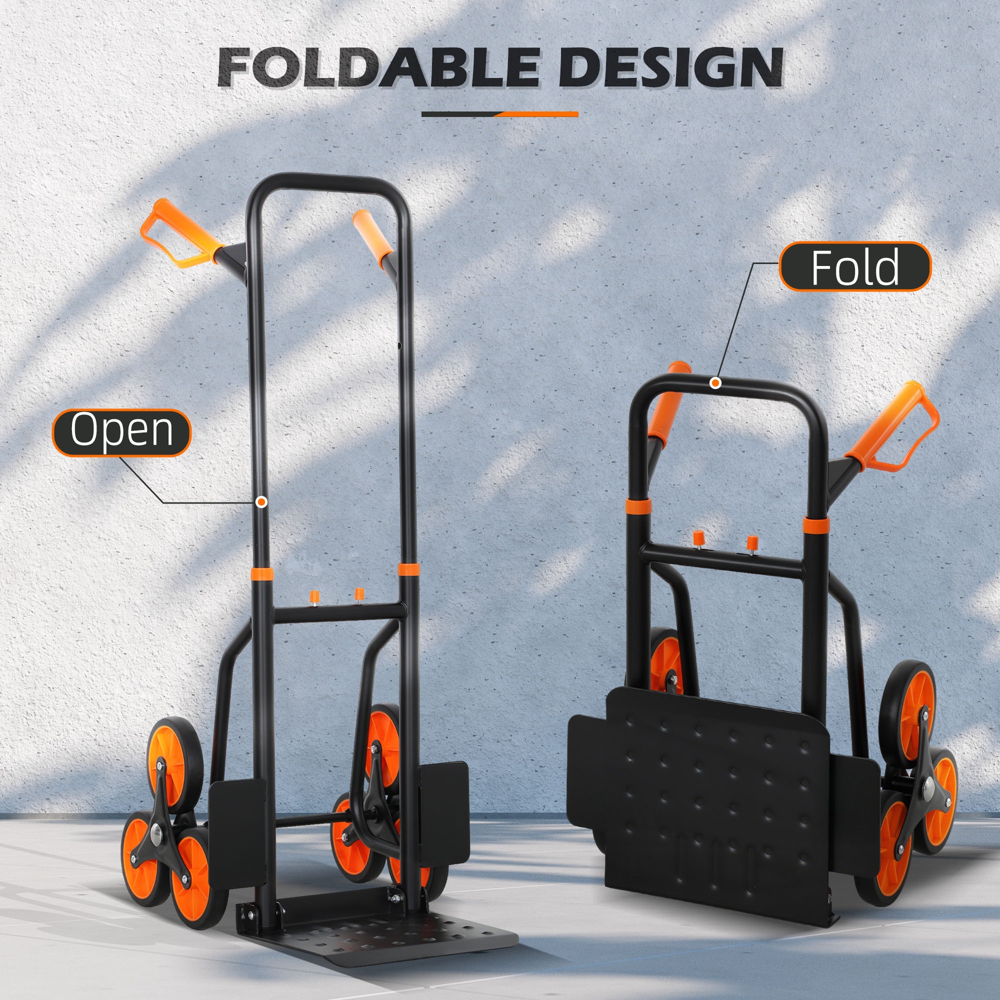 DURHAND Six-Wheel Folding Sack Barrow Trolley - Black/Orange