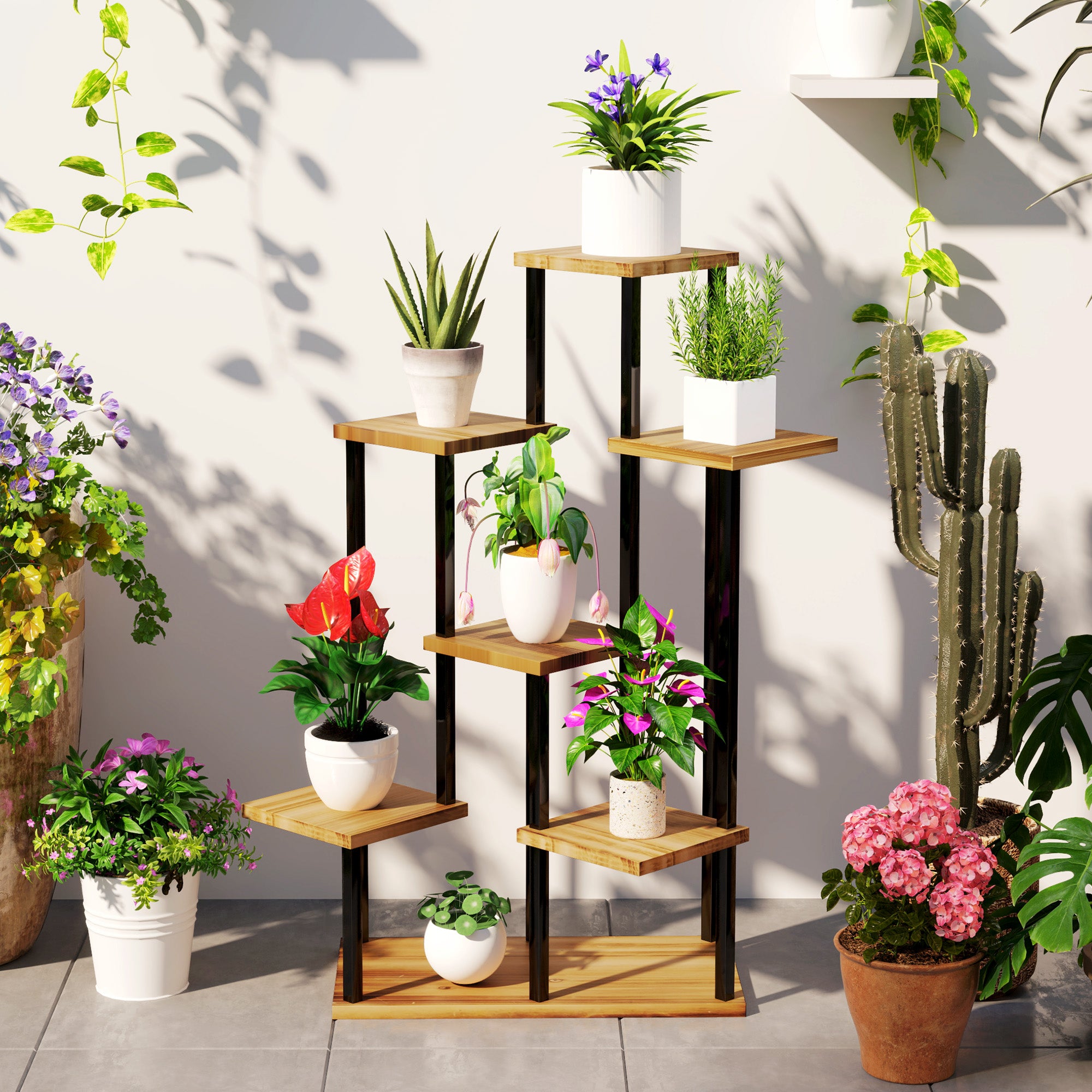 Outsunny Seven Wooden Shelf Plant Stand