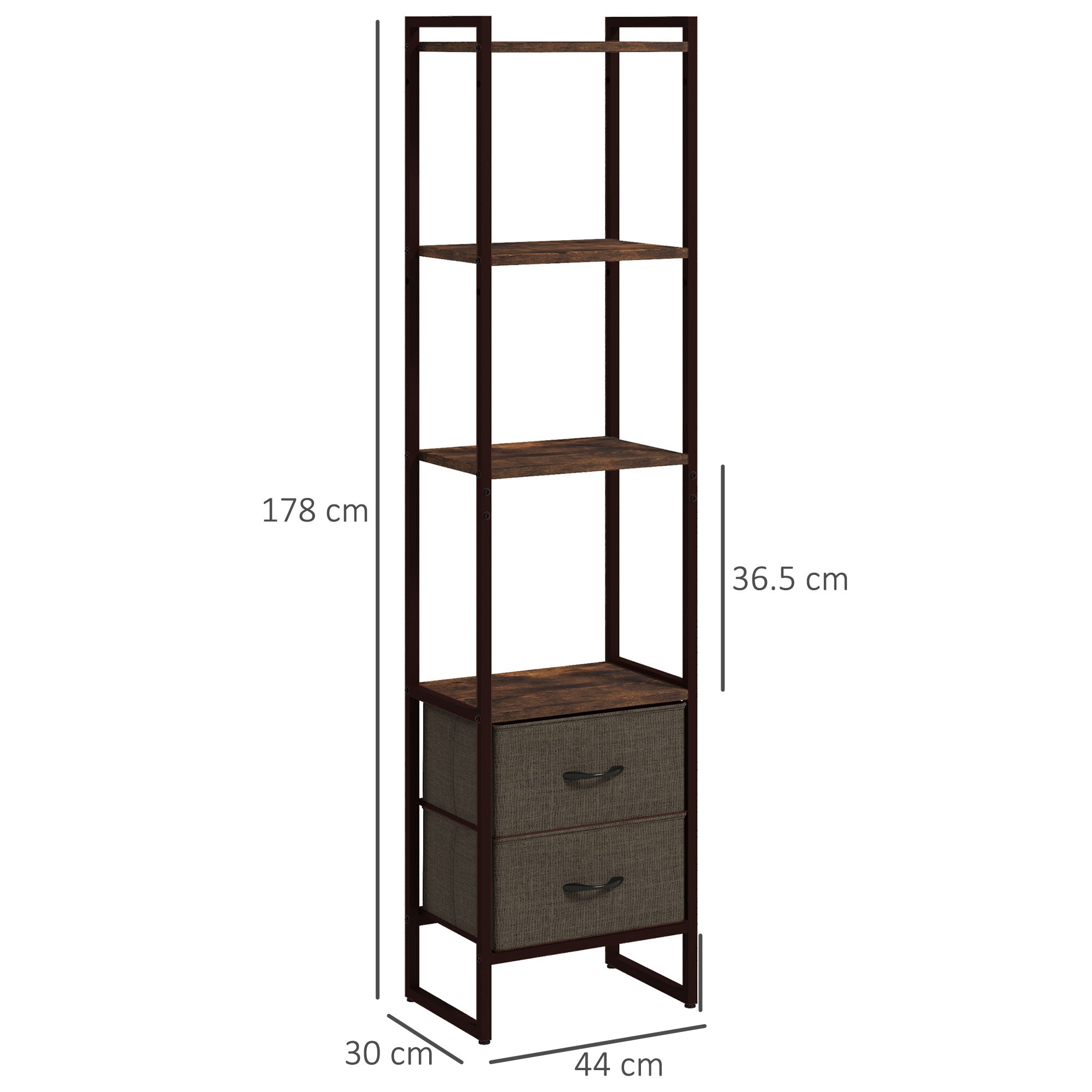 HOMCOM Four-Tier Industrial Display Shelf, with Bottom Drawers