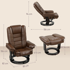 HOMCOM Faux Leather 135 degrees Reclining Chair and Footstool - Brown