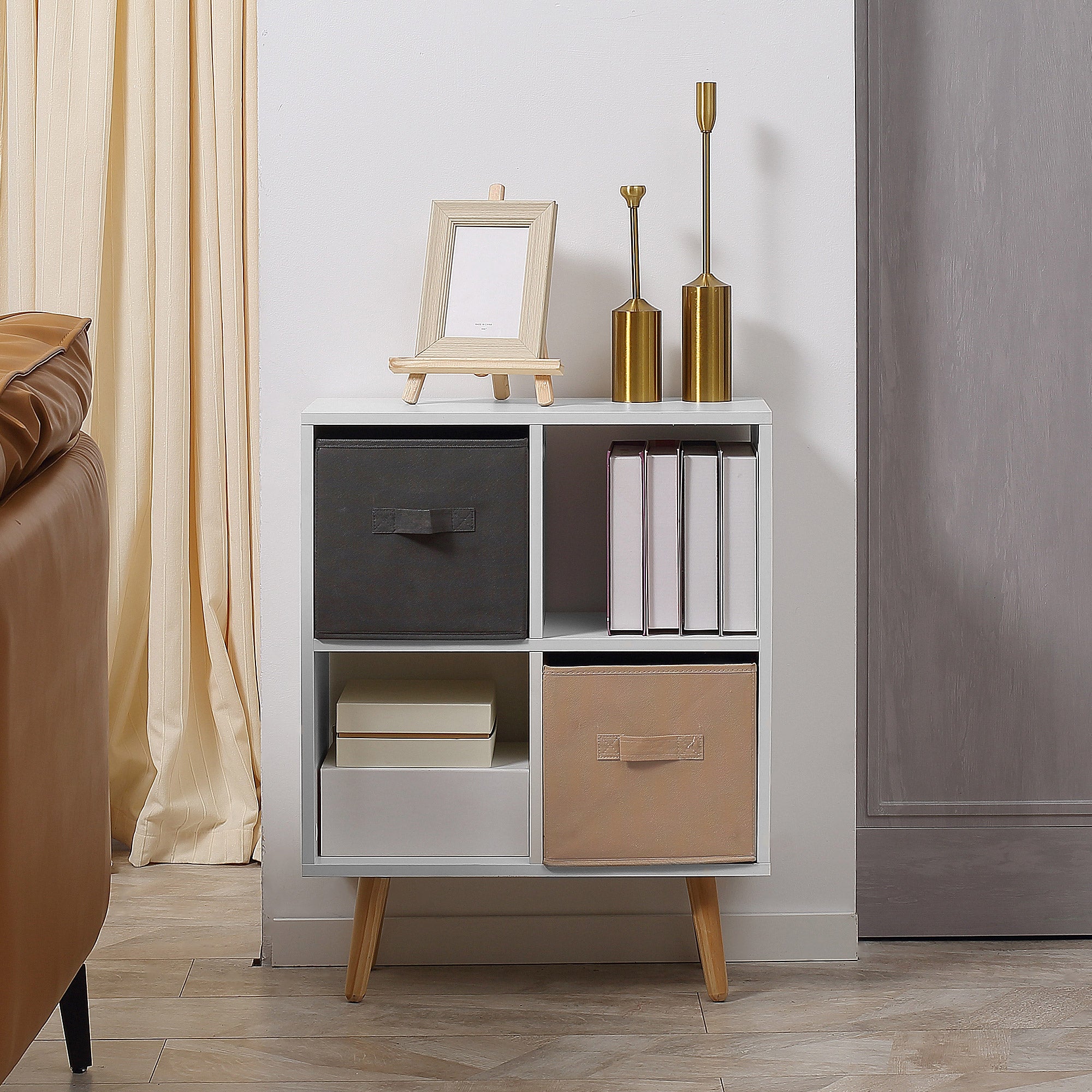 HOMCOM Freestanding 4 Cube Unit Cabinet Unit w/ 3 Fabric Drawers Handles Home Office Storage Shelves