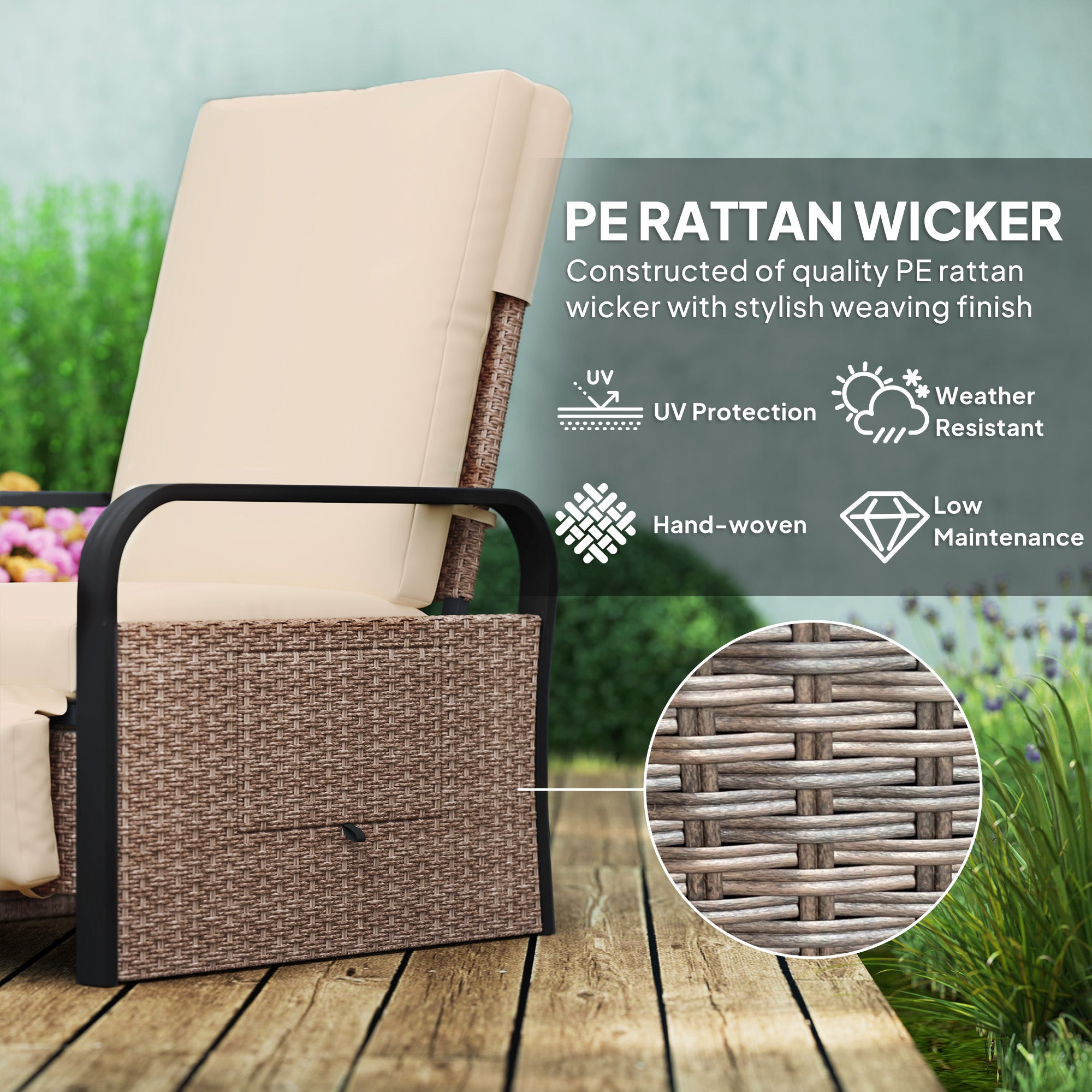 Outsunny 140√Ç¬∞ Reclining Rattan Armchair - Brown/Khaki