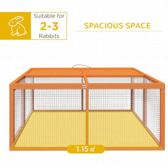 PawHut Wooden Folding Rabbit Hutch, for 2-3 Rabbits - Orange
