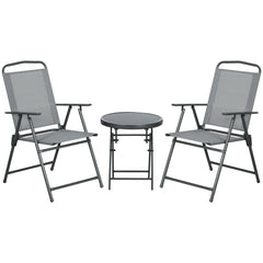 Outsunny Three-Piece Garden Seat Set, with Glass-Top Table - Light Grey