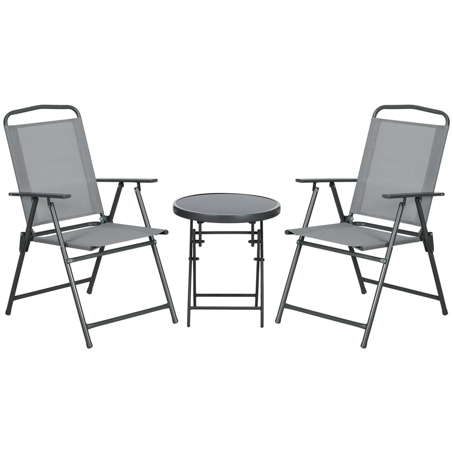 Outsunny Three-Piece Garden Seat Set, with Glass-Top Table - Light Grey