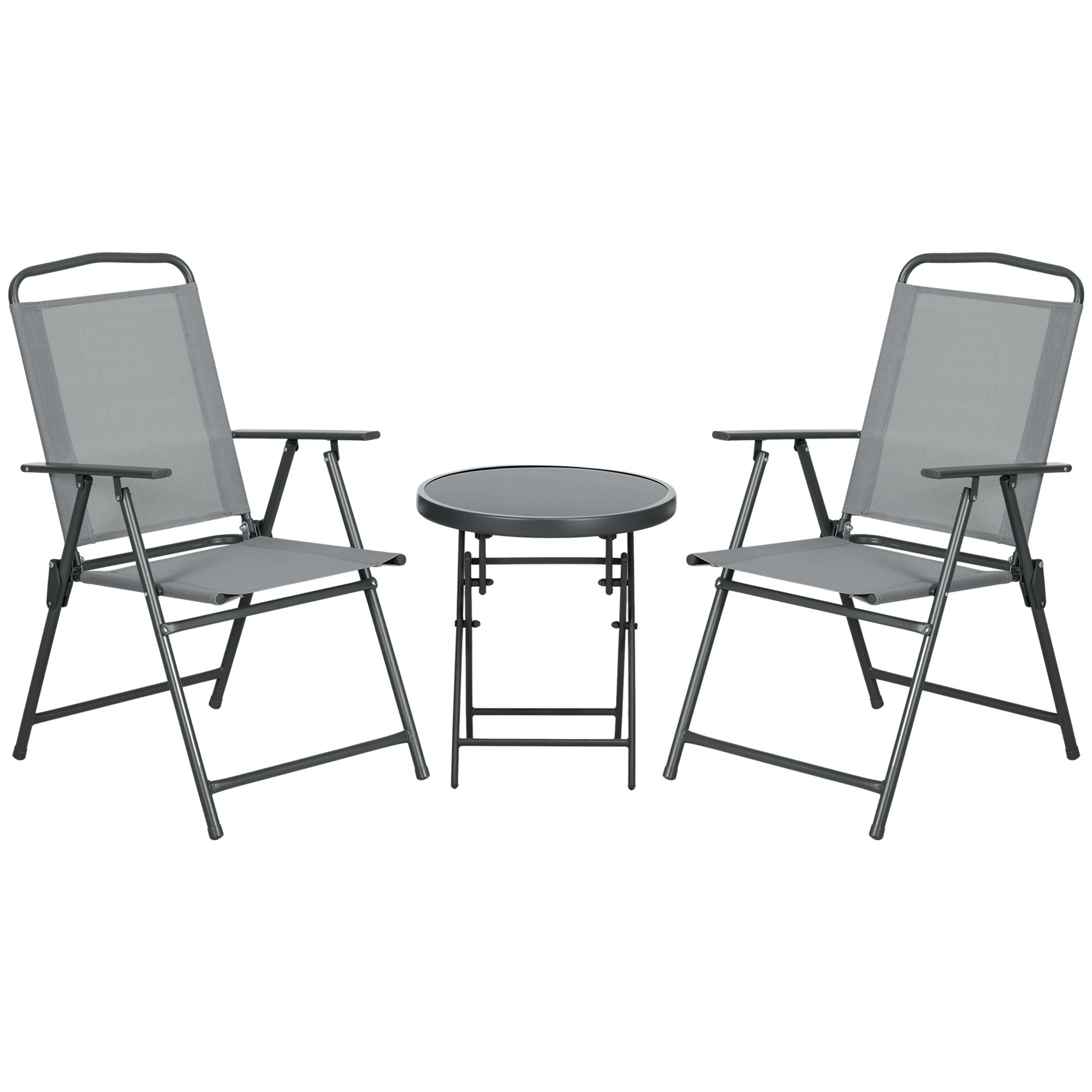 Outsunny Three-Piece Garden Seat Set, with Glass-Top Table - Light Grey