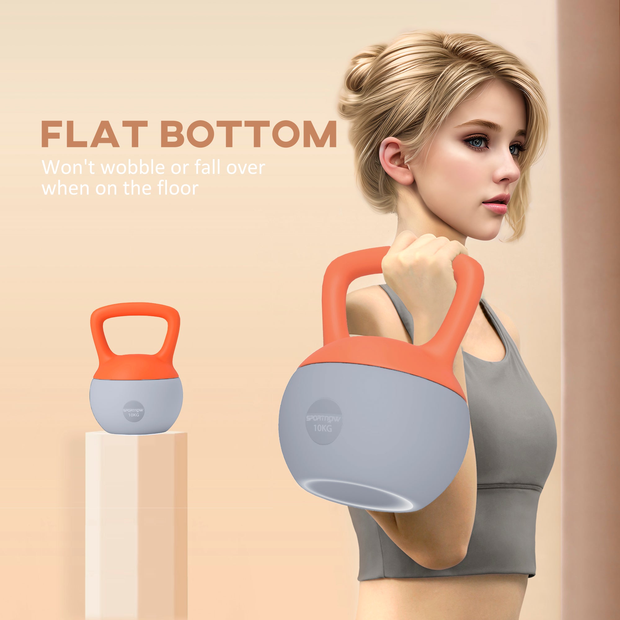 SPORTNOW 10KG Soft Kettlebell, Kettle Bell with Non-Slip Handle for Home Gym, Weight Lifting, Strength Training, Orange/Grey