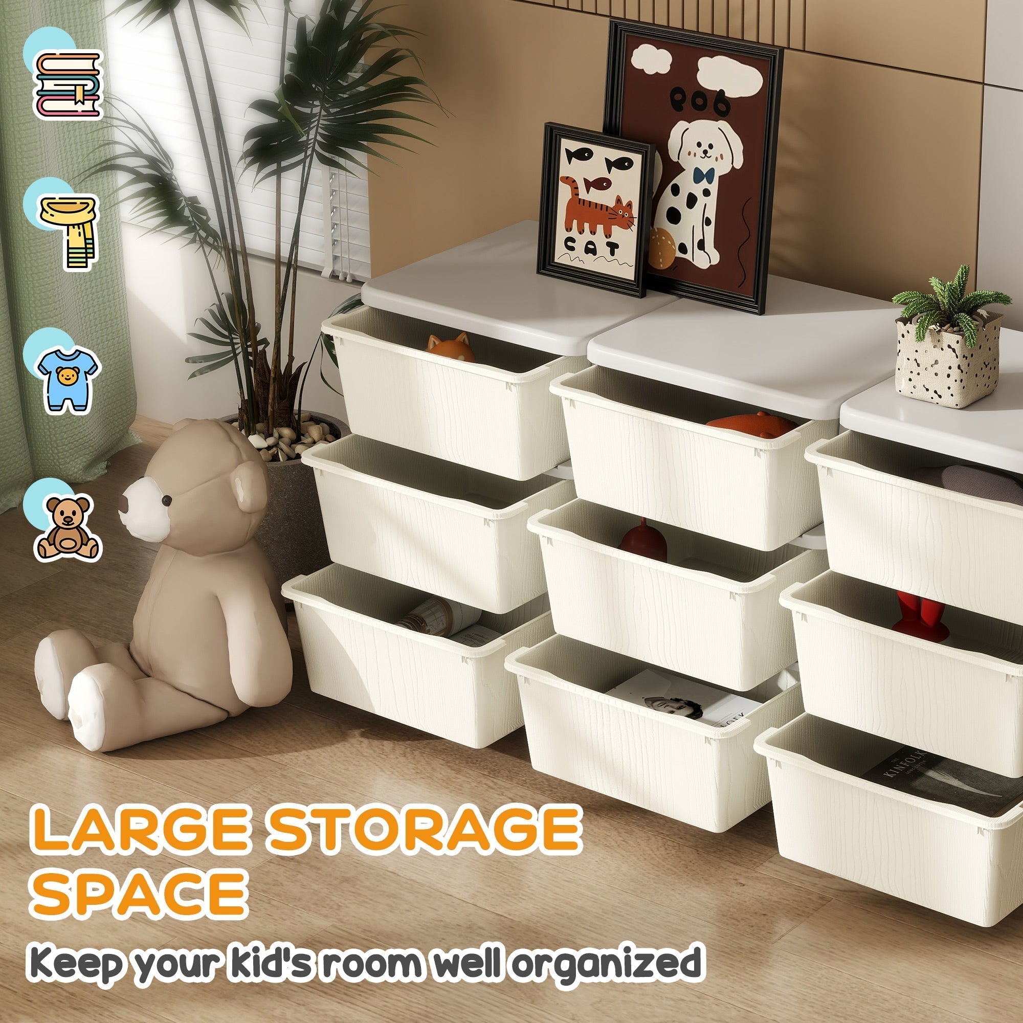 HOMCOM Kids Storage Unit, with Nine Drawers - Cream