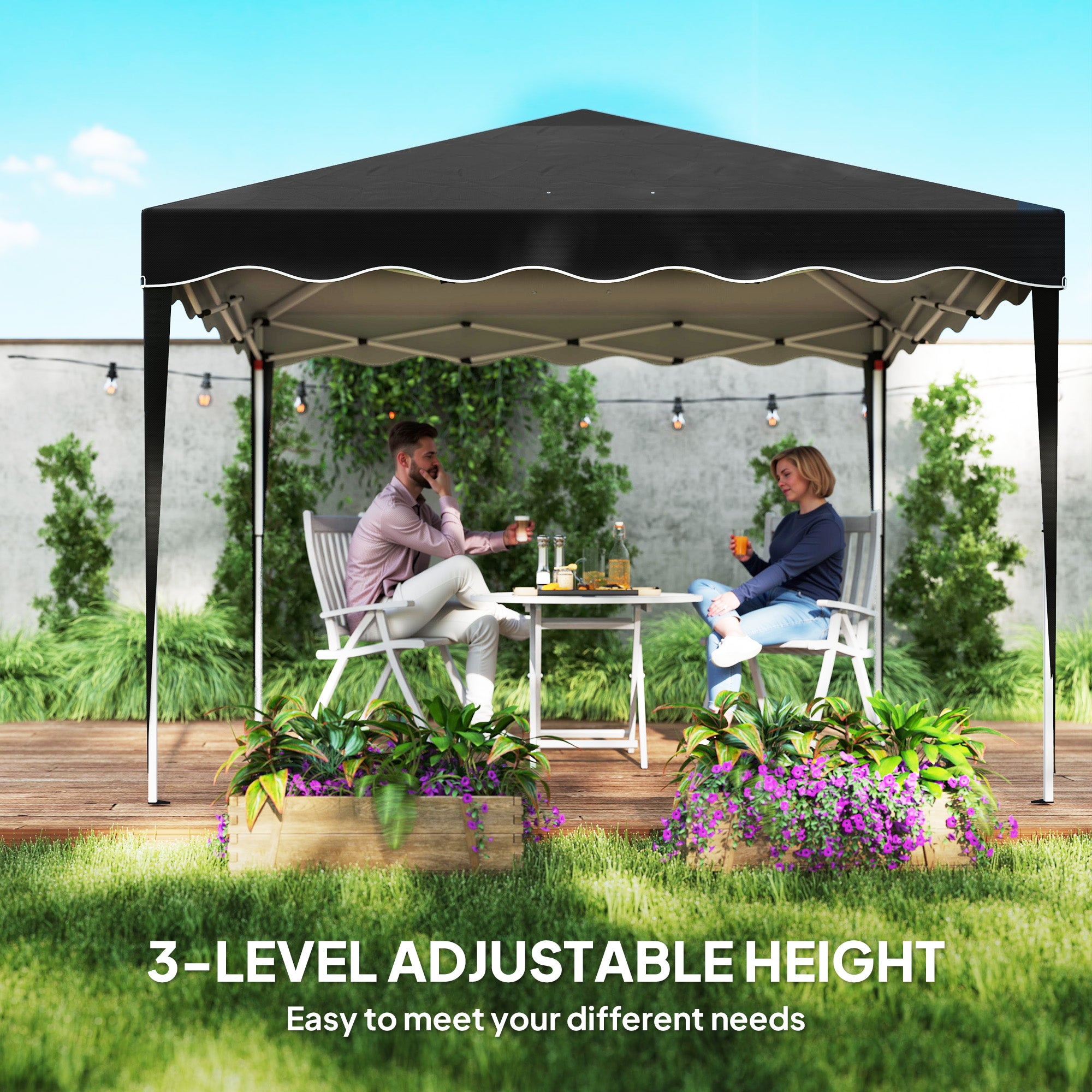 Outsunny 3 x 3cm Adjustable Height Pop-Up Gazebo, with Bag - Black