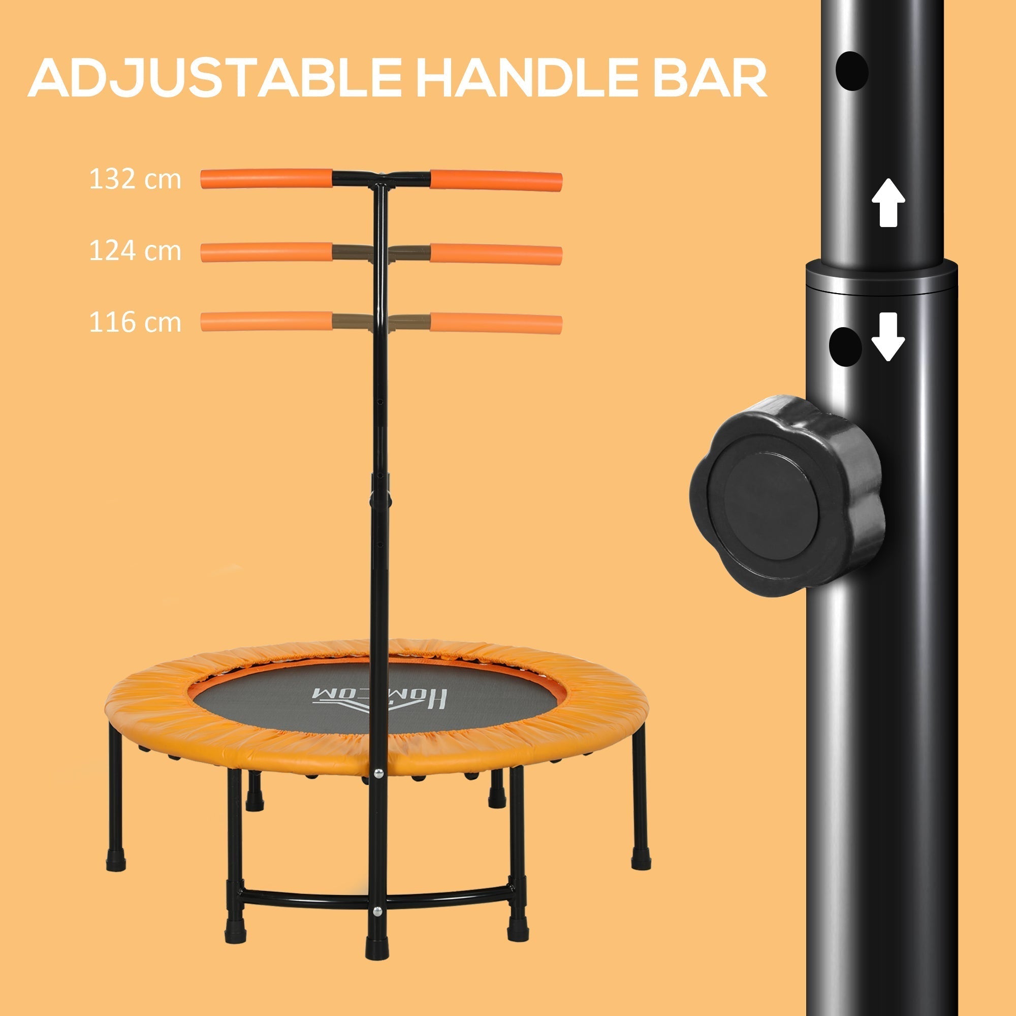 HOMCOM 40" Fitness Trampoline with Adjustable Handle, Rebounder Trampoline, Mini Jumper for Indoor Exercise Workout, Orange
