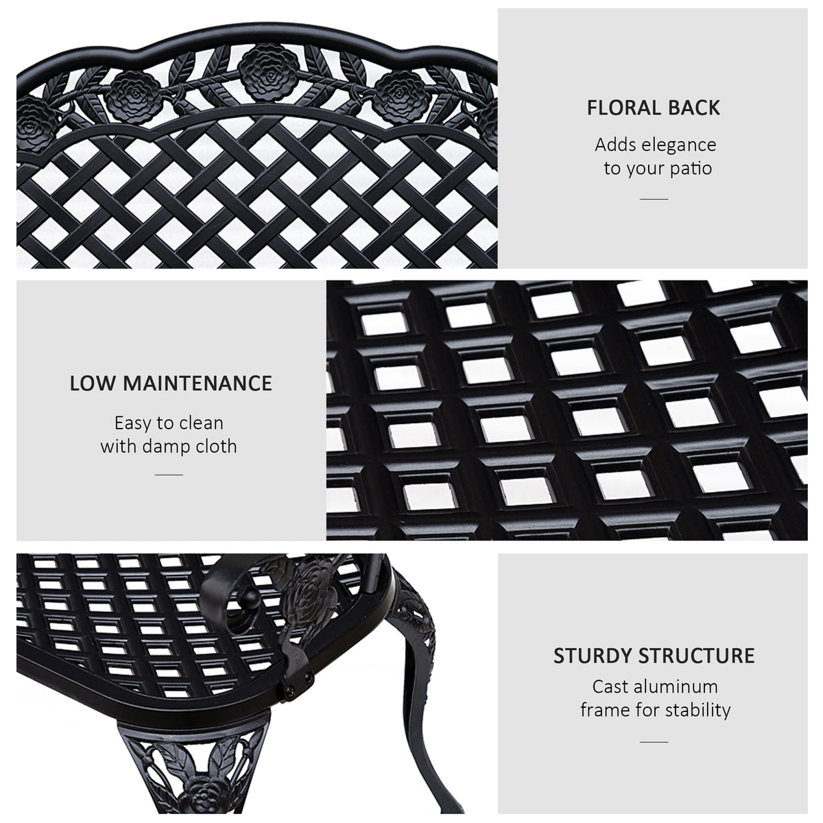 Outsunny Garden Bench, Cast Aluminium, 107Lx58Wx85H cm-Black