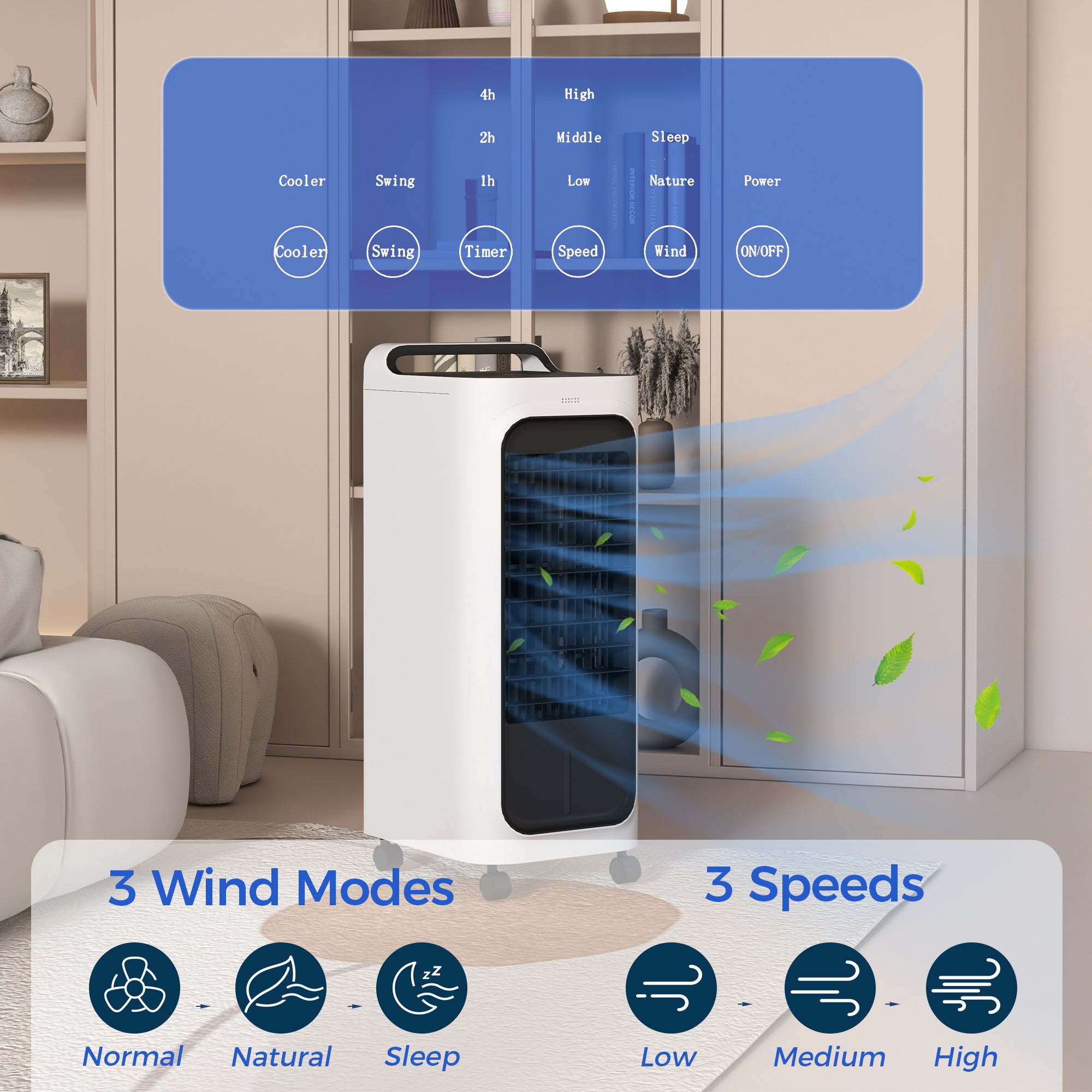 HOMCOM Three-Cool Air Conditioner, with Ice Pack and Remote - White