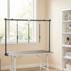 PawHut Dog Grooming Arm Adjustable H-Shape Dog Grooming Table Arm with Clamp and 3 Nooses Black