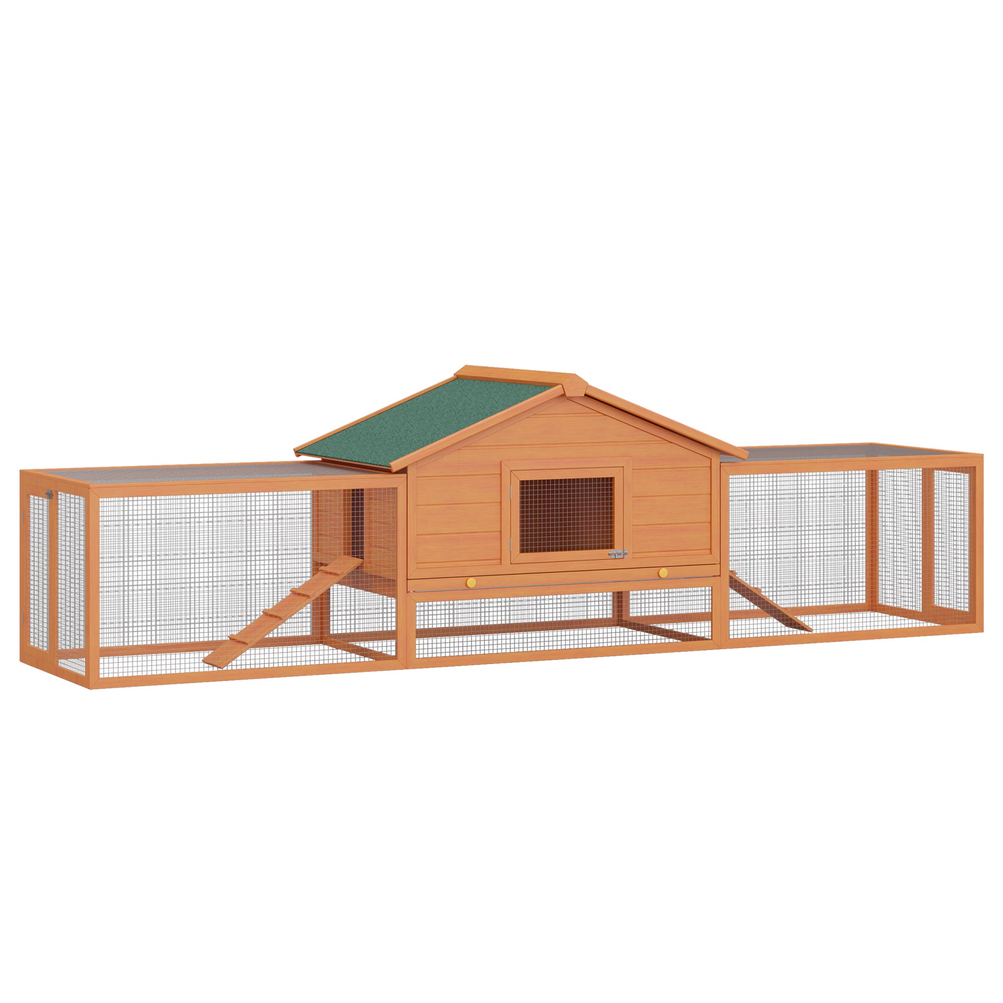 PawHut Wooden Guinea Pigs Hutches W/ Ramp-Golden Red