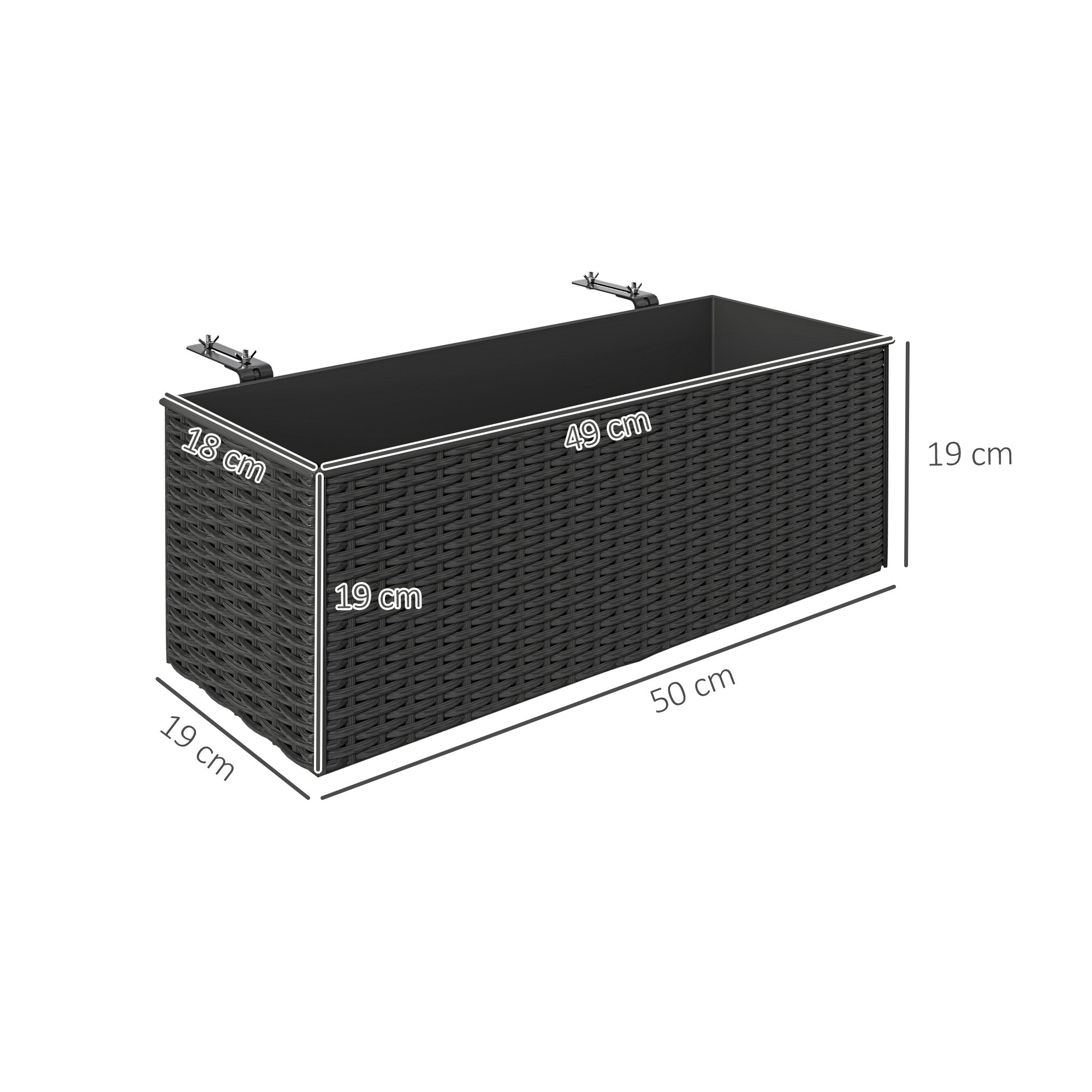 Outsunny Set of Two Rattan-Effect Planters - Black