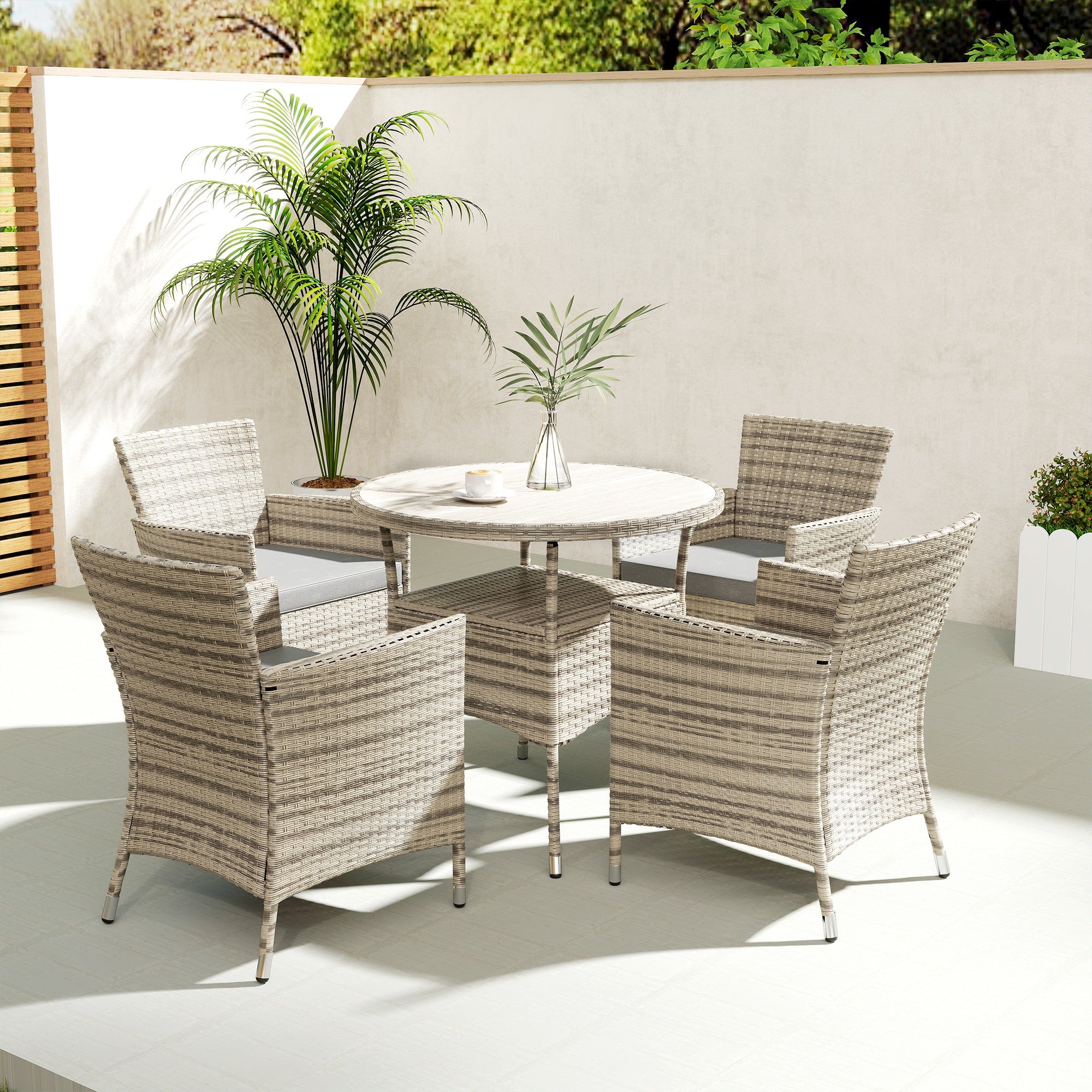 Outsunny Five-Piece Rattan Garden Set, with Two-Tier Table - Grey