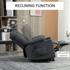 HOMCOM Electric Riser Recliner Armchairi1/4OE Oversized Chair with Cup Holder & Side Pockets for Elderly in Living Room, Charcoal Grey