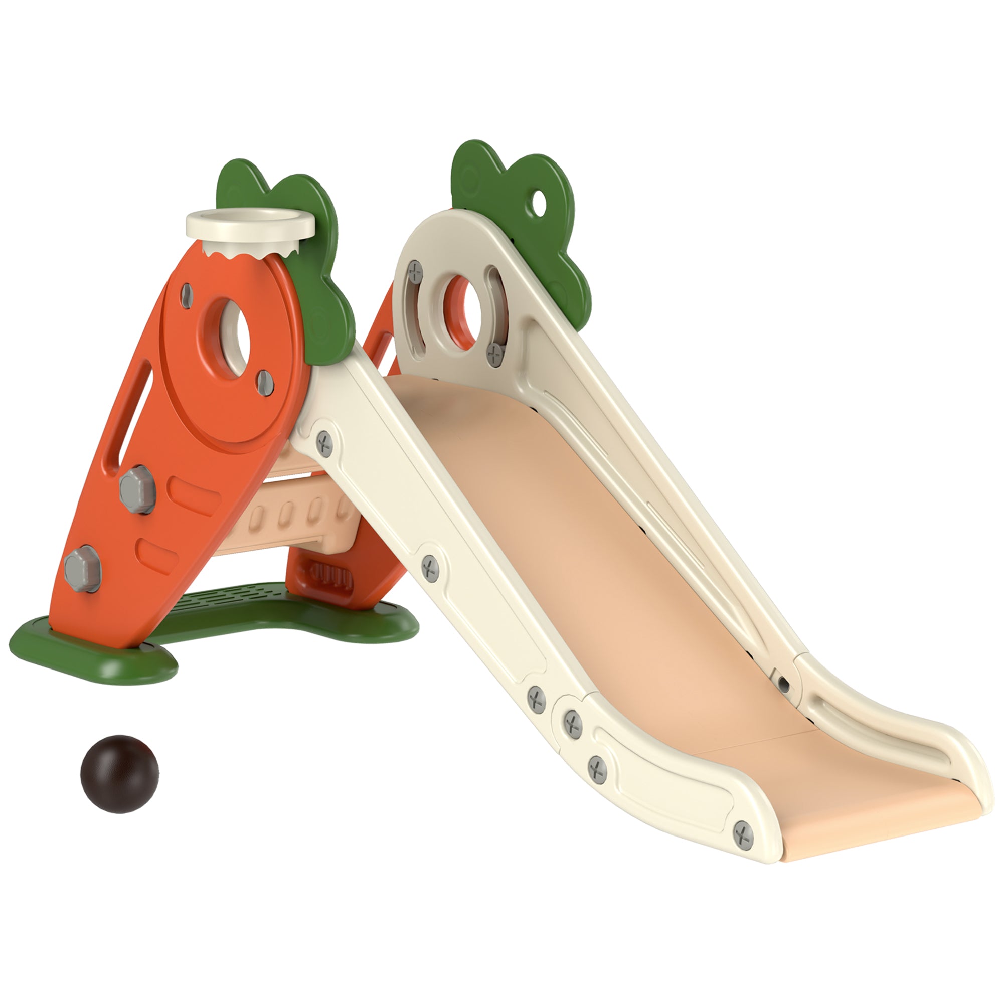 AIYAPLAY 3 in 1 Foldable Toddler Slide with Basketball Hoop, Climber, Carrot-themed, for 1-3 Years