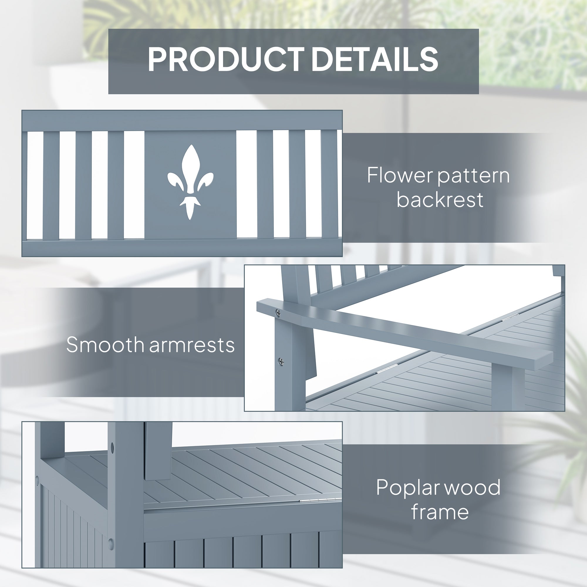 Outsunny Two-Seater Wooden Storage Bench - Grey