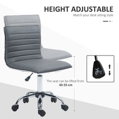 HOMCOM Armless Task Desk Chair, Swivel Office Chair with Faux Leather, Adjustable Seat Height, Chrome Base, Wheels for Home, Dark Grey