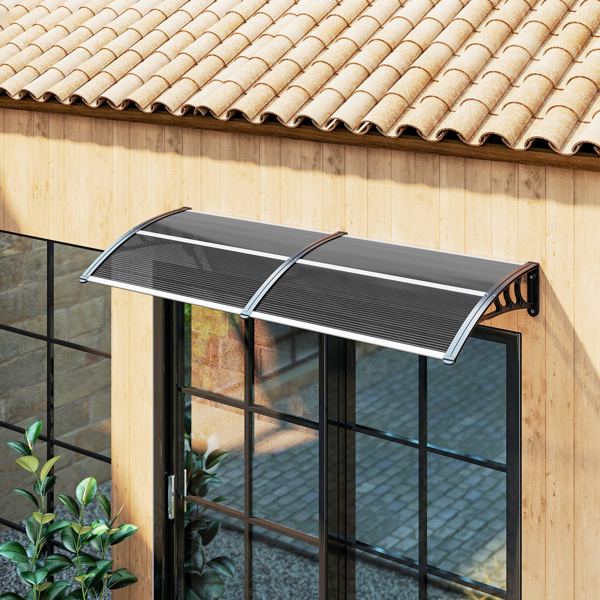 Outsunny Front Door Canopy Outdoor Awning Aluminium Rigid Plastic Polycarbonate Rain Shelter UV Water Rain Resistant 196 x 75cm Black