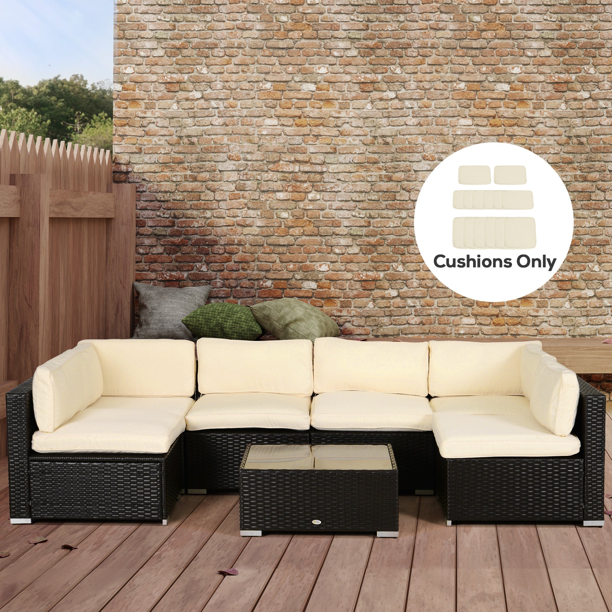 Outsunny Replacement Cushion Covers for Garden Sofa Set, Garden Rattan Sofa Cushion Polyester Cover Replacement Outdoor - No Cushion Included, Cream