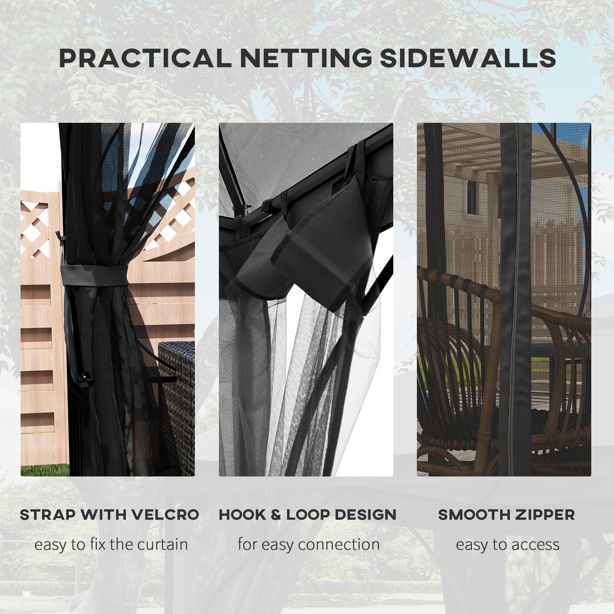 Outsunny 3 x 3m Garden Gazebo Patio Party Tent Shelter Outdoor Canopy Double Tier Sun Shade with Metal Frame and Netting, Dark Grey